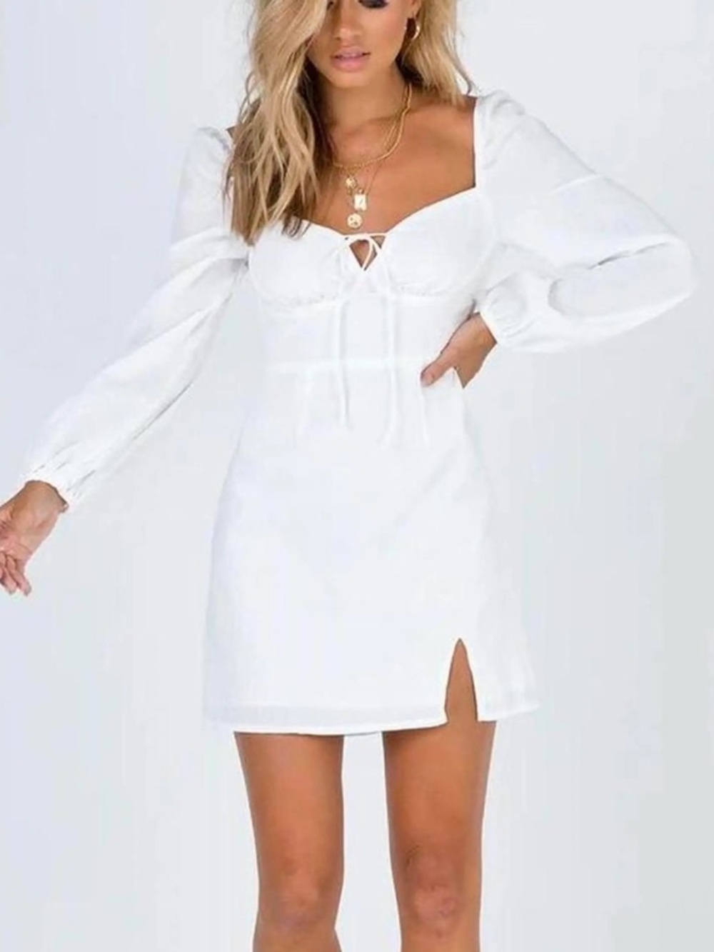 Princess Polly Alena White Long Sleeve Sweetheart Mini Dress